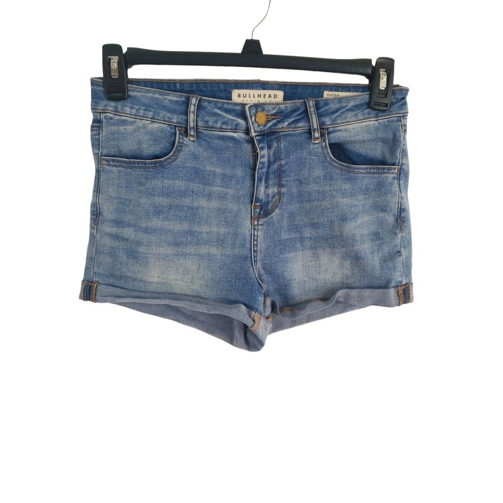 Bullhead Denim Shorts 29 Womens Super Stretch Shorty High Rise Cuffed Light Wash